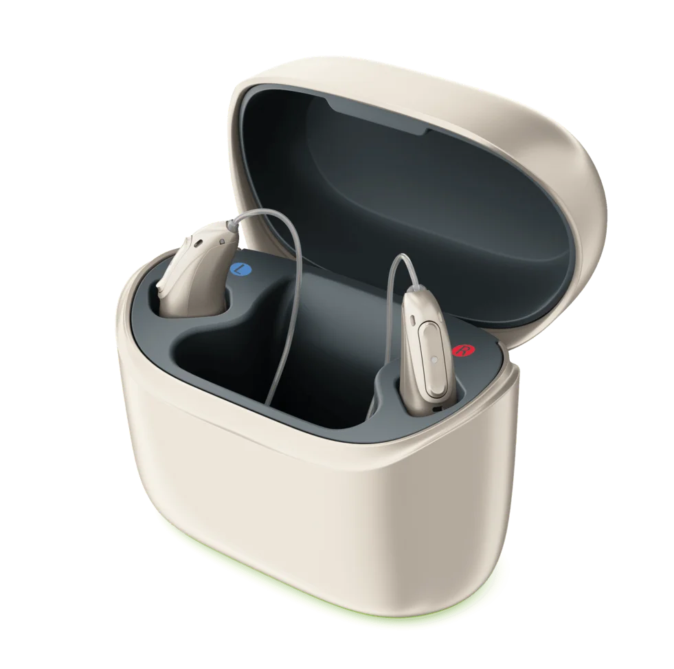Phonak Lumity Naida L30-PR with CROS | Rechargeable BTE Bluetooth Enabled Hearing Aid with Charger