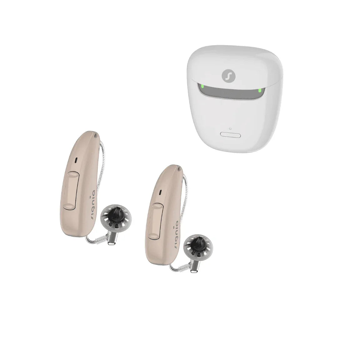 Signia Pure Charge & Go 2AX With CROS | Rechargeable RIC Hearing Aid with Tinnitus Masker 16 Channel + Charger